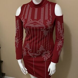 Womens Red Bodycon Studded Dress - Size XL